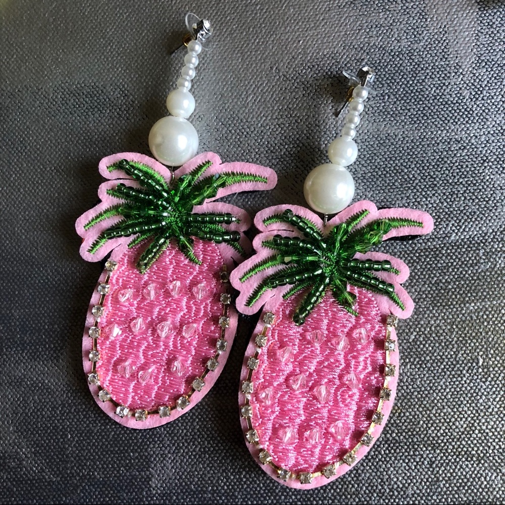 Pina Colada Pineapple Big Statement Earrings pink